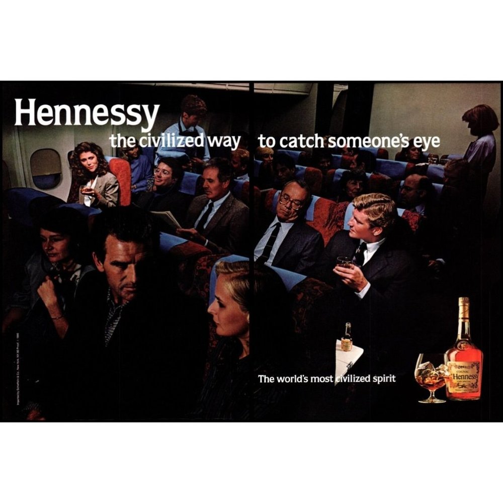 1986 Hennessy Cognac 2 Page Vintage Print Ad Civilized Wide Body Jet Wall Art